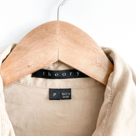 Theory Womens Saffron B Blazer Linen Long Sleeve Button Front Career Tan Small - Picture 3 of 8